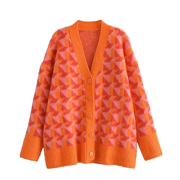 Zara Sweaters - Zara Geometric Patterned Orange and Pink Women's Sweater size S